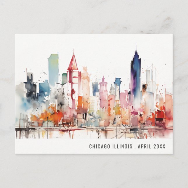 Carte Postale Paysage aquarelle de Chicago Illinois Voyage (Devant)
