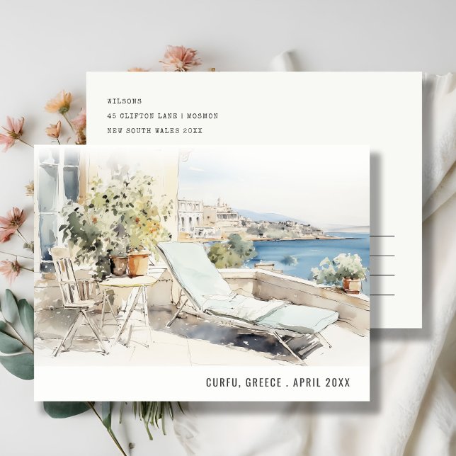 Carte Postale Paysage aquarelle de voyage à Corfou Grèce (Créateur téléchargé)