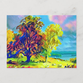 Carte Postale Paysage avec arbres et moutons