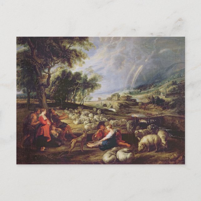 Carte Postale Paysage avec arc en ciel (Devant)