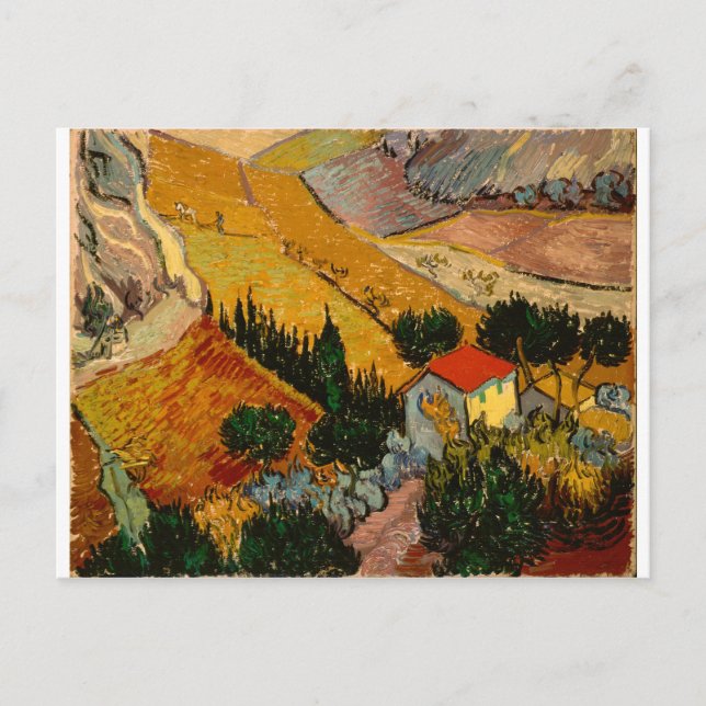 Carte Postale Paysage avec Maison & Plowman, Vincent Van Gogh (Devant)