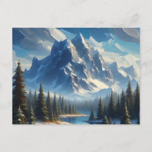 Carte Postale Paysage avec montagnes, arbres et lac,