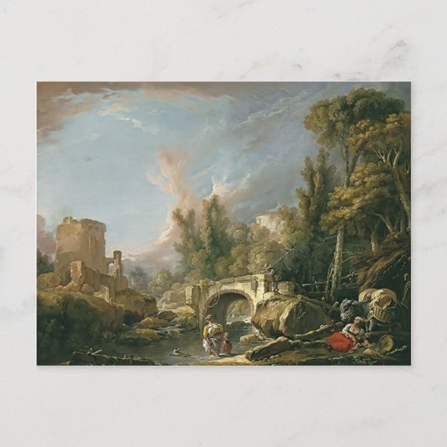 Carte Postale Paysage avec ruine et pont par François Boucher (Devant)