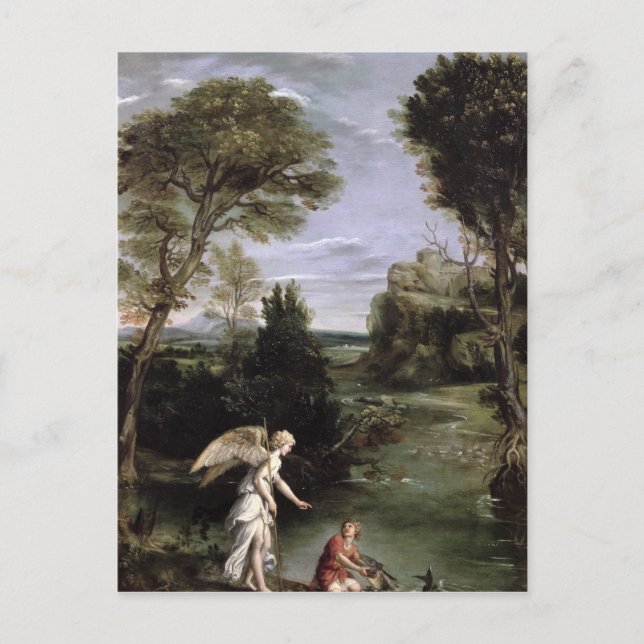 Carte Postale Paysage avec Tobias ponte du poisson (Devant)