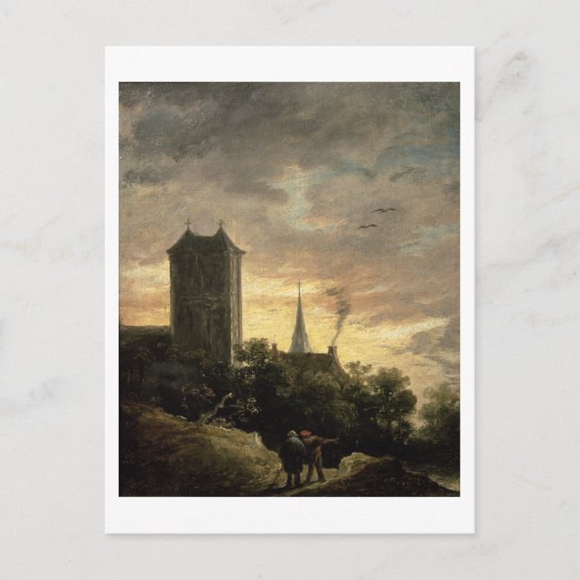 Carte Postale Paysage avec tour (huile sur toile) (Devant)