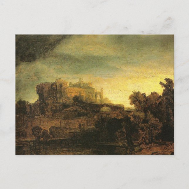 Carte postale Paysage avec un château de Rembrandt (Devant)