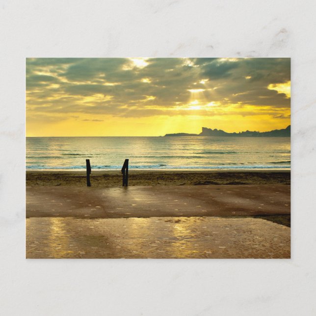 Carte Postale Paysage balnéaire bleu et jaune (Devant)