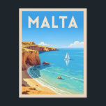 Carte Postale Paysage balnéaire de Malte Vintage voyage<br><div class="desc">Capturez l'esprit méditerranéen avec cette carte postale retro inspirée du voyage qui met en vedette l'île de Malte. Insufflée de vibrations nostalgiques et de charme vintage,  cette pièce est idéale pour les amateurs de lustres,  d'esthétique de voyage rétro et ceux qui recherchent des ambiances estivales interminables.</div>