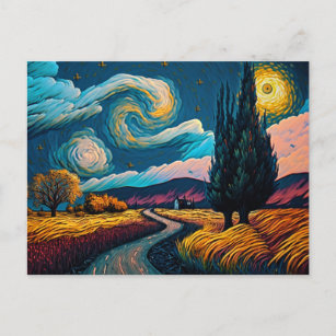 Carte Postale Paysage coloré à Van Gogh Style Ciel paisible