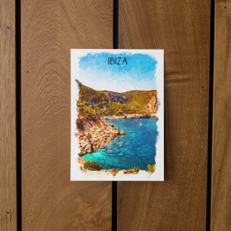 Carte Postale Paysage coloré Ibiza Espagne aquarelle