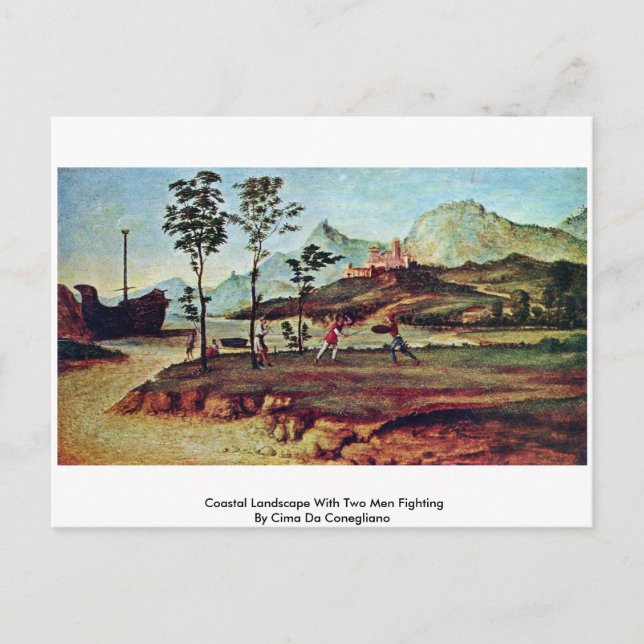 Carte Postale Paysage Côtier Avec Deux Hommes Combattants (Devant)