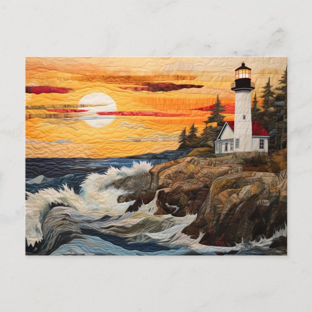 Carte Postale paysage côtier du phare style courtepointe (Devant)