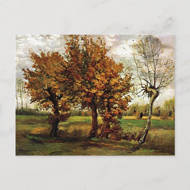 Carte Postale Paysage d'automne Quatre arbres Van Gogh Art (Devant)