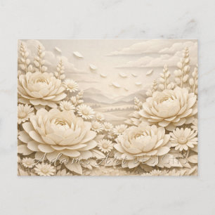 Carte Postale Paysage de champ de fleurs en papier vintage