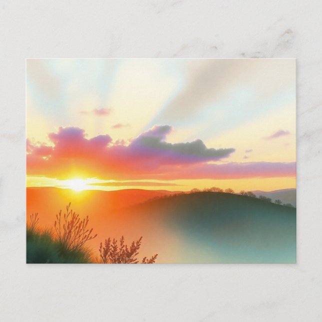 Carte Postale Paysage de coucher de soleil de la nature paisible (Devant)