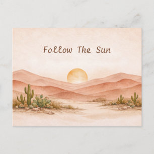 Carte Postale Paysage de coucher de soleil désertique à l'aquare