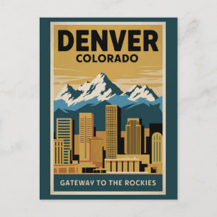 Carte Postale Paysage de Denver Colorado Voyage Art Rétro