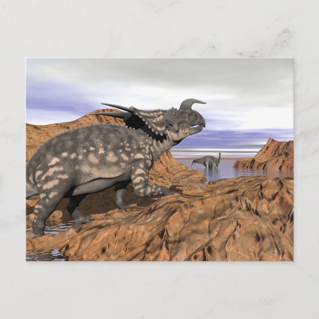 Carte Postale Paysage de dinosaures - rendu 3D (Devant)