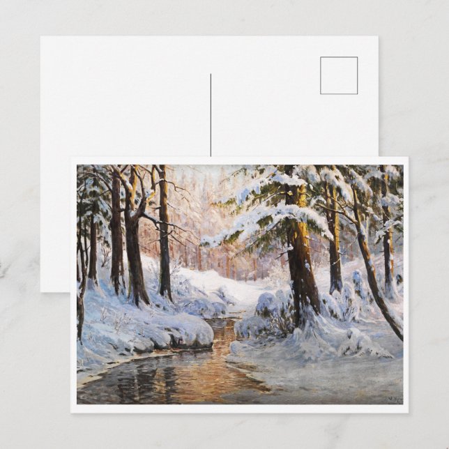 Carte Postale Paysage de la forêt de neige, Walter Moras (Devant / Derrière)
