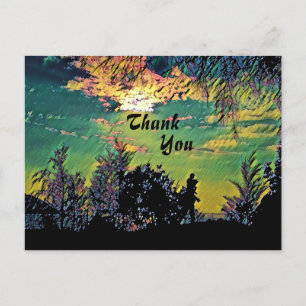 Carte Postale Paysage de lever de soleil chaud Arbres Merci