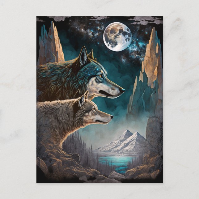 Carte Postale Paysage de l'Imaginaire de la Pleine lune des loup (Devant)