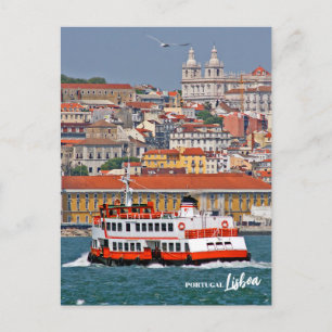 Carte Postale Paysage de Lisbonne avec un vieux ferry sur le fle
