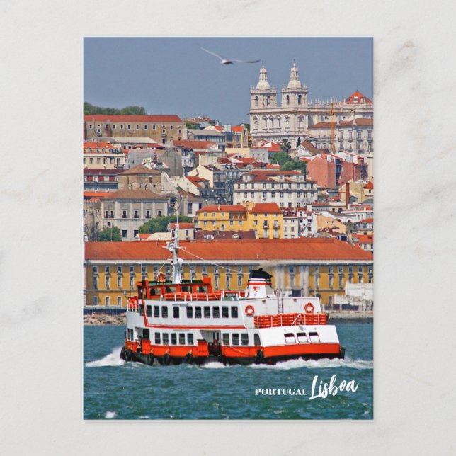 Carte Postale Paysage de Lisbonne avec un vieux ferry sur le fle (Devant)