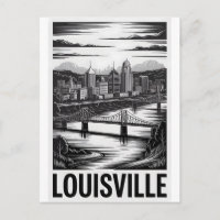 Paysage de Louisville Kentucky Noir Blanc Gravure 