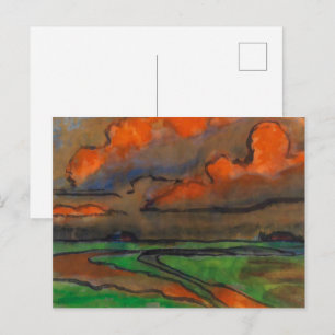 Carte Postale Paysage de marais sous des nuages rouges Emil No