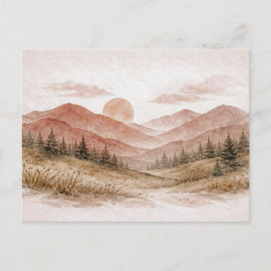 Carte Postale Paysage de montagne en terracotta Forêt de pins