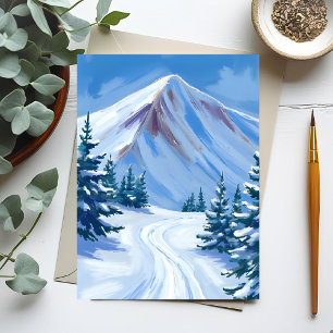 Carte Postale Paysage de montagne hivernale aquarelle neige natu