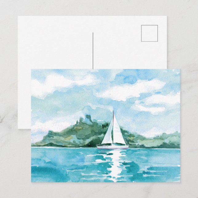 Carte Postale Paysage de nature à la voile à l'aquarelle (Devant / Derrière)
