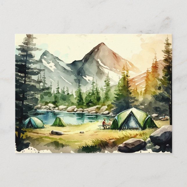 Carte Postale Paysage de nature de camping à l'aquarelle (Devant)