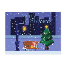 Paysage de Noël avec lampadaire, arbre et gif