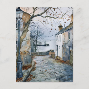 Carte Postale Paysage de village côtier de style aquarelle