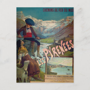 Carte Postale paysage des Pyrénées, des enfants se reposent au b