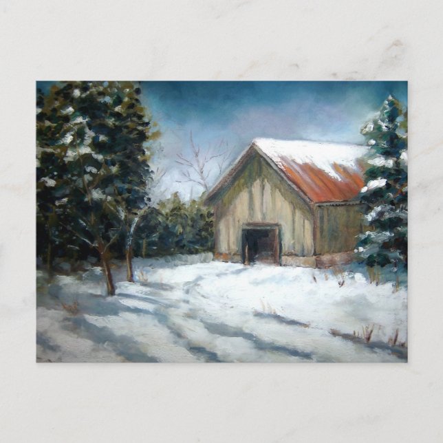 CARTE POSTALE PAYSAGE D'HIVER ART AVEC BARN (Devant)