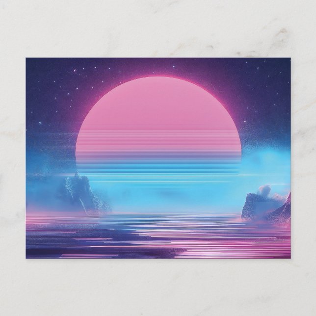 Carte Postale Paysage du coucher de soleil Vaporwave, Conception (Devant)