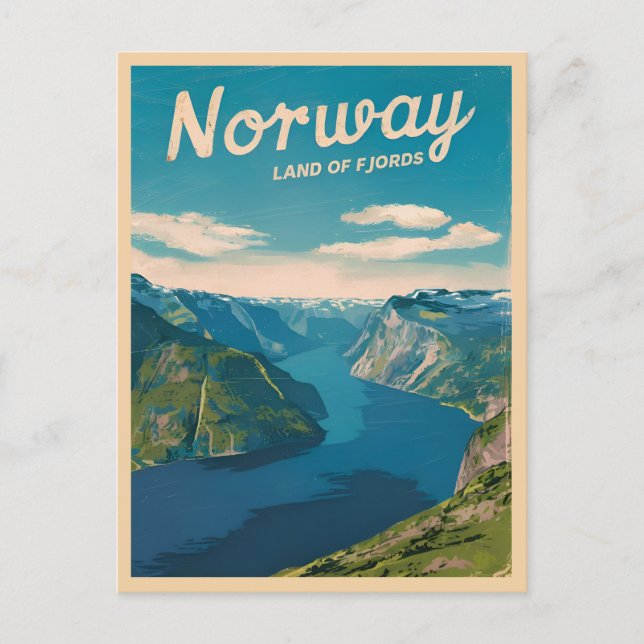 Carte Postale Paysage du fjord de Norvège Vintage voyage rétro (Devant)