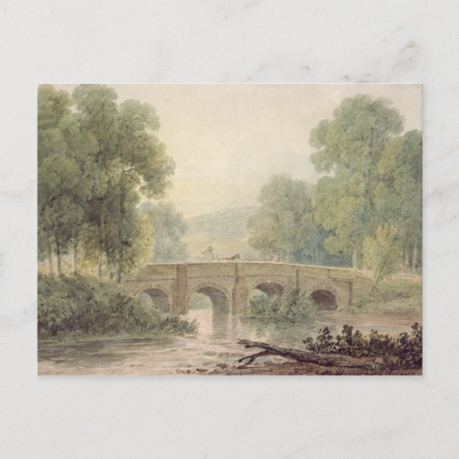 Carte Postale Paysage en bois avec pont de pierre au-dessus d'un (Devant)