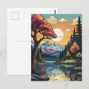 Carte Postale Paysage ensoleillé enchanté Lakeside Serenity