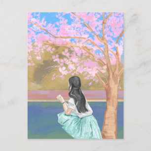 Carte Postale Paysage esthétique fille sous l'aquarelle de l'arb