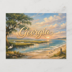 Carte Postale Paysage estival de la plage de Géorgie avec des oi