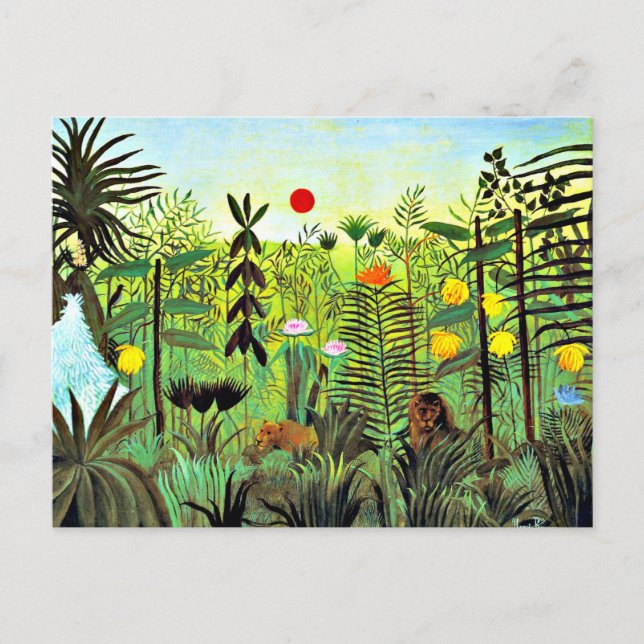 Carte Postale Paysage exotique avec Lion et Lioness, (Devant)