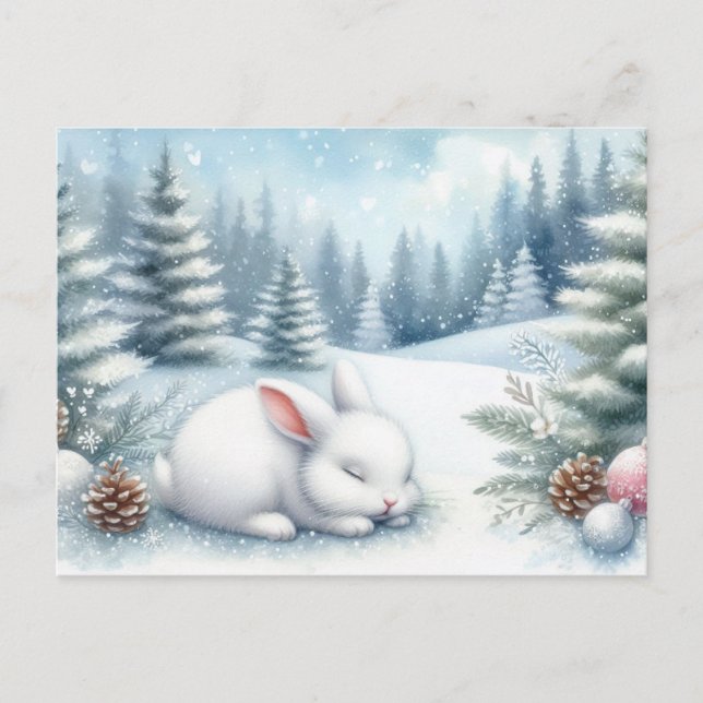 Carte Postale Paysage Festif D'Hiver Avec Noël De Lapin (Devant)