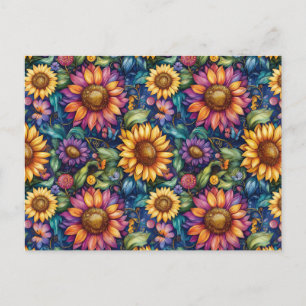 Carte Postale Paysage Floral Bohème Rêveur Motif Vibrant