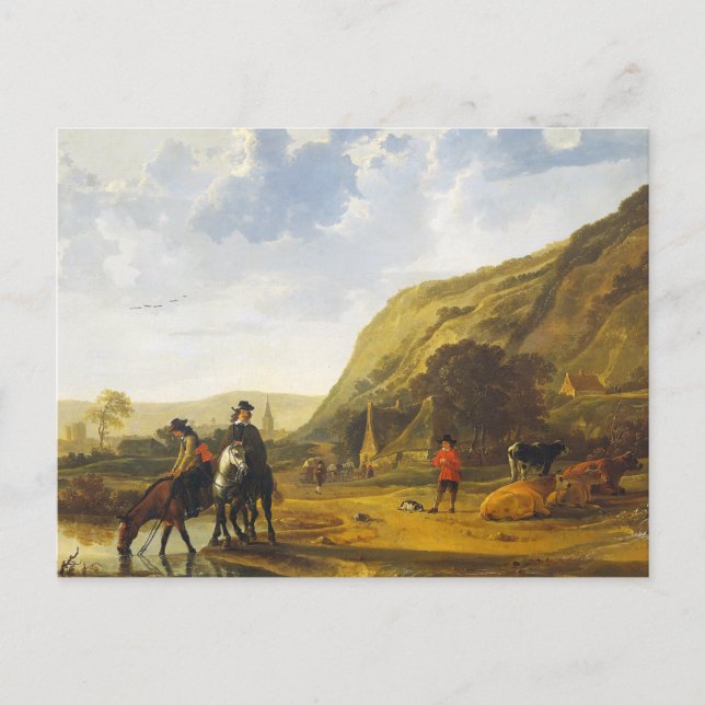 Carte Postale Paysage fluvial avec cavaliers Aelbert Cuyp (Devant)
