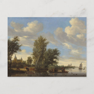 Carte Postale Paysage fluvial avec traversier, 1649 (huile sur t