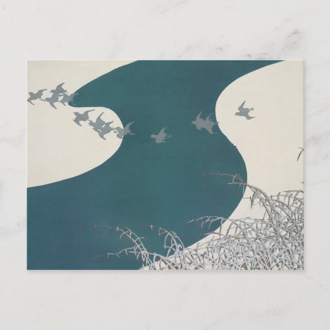 Carte Postale paysage fluvial japonais oiseaux vintages traditio (Devant)