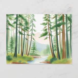 Carte Postale Paysage forestier serein en aquarelle